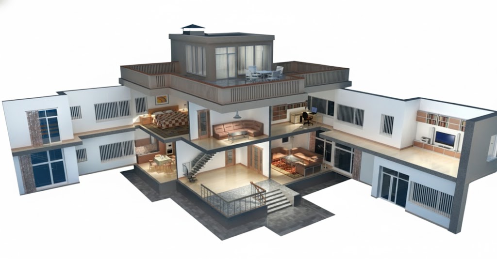3D cutaway house showing where JK White Cement products can be used